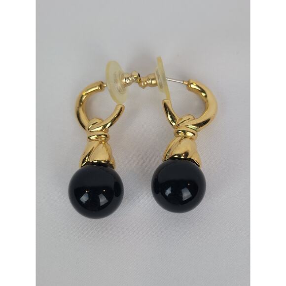 Vintage Black Ball & Gold Tone 1980's 1990's Stud Interchangable Earrings Set - Picture 1 of 3